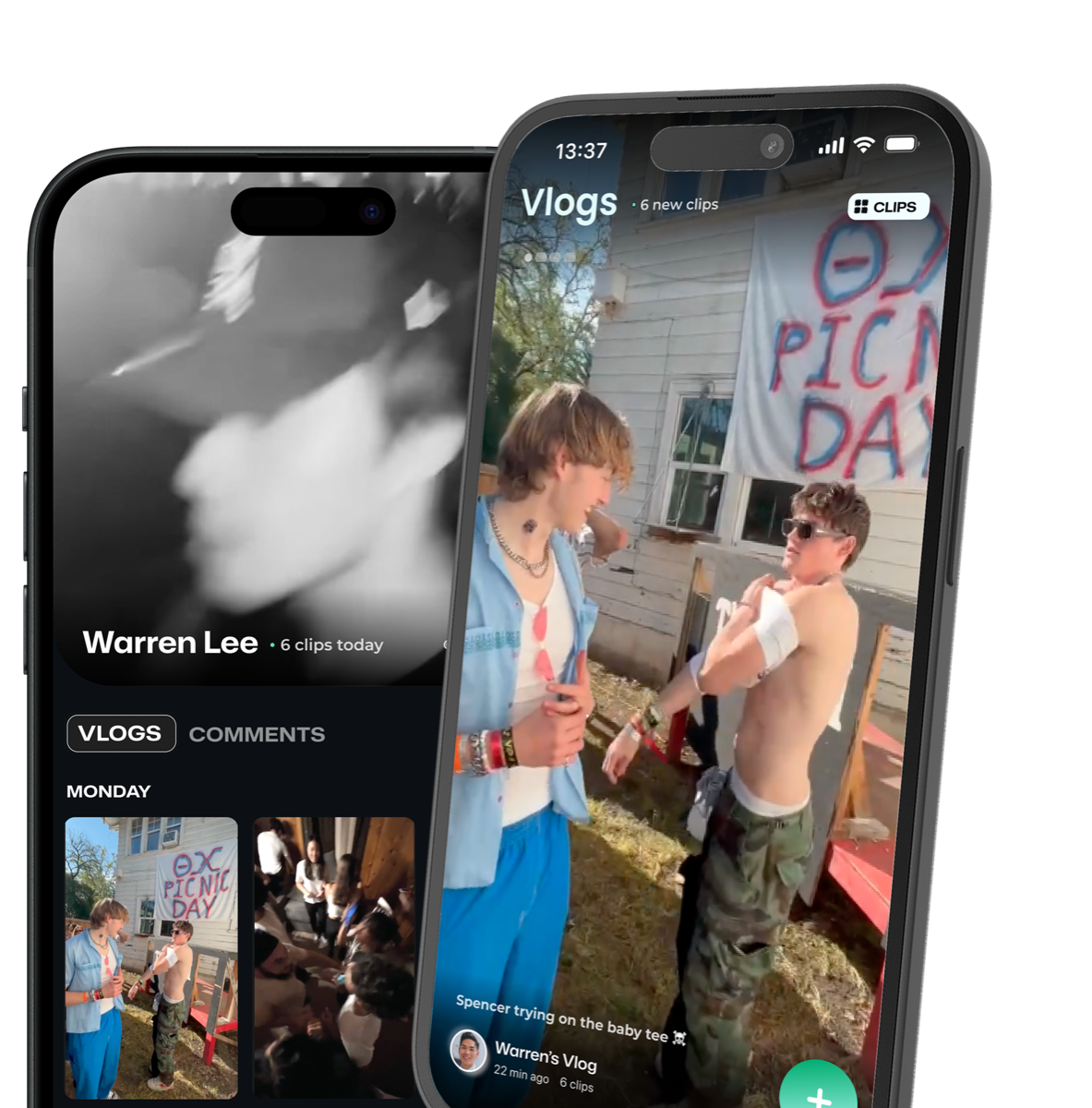The Vlogs app: a friend’s profile and the main feed
